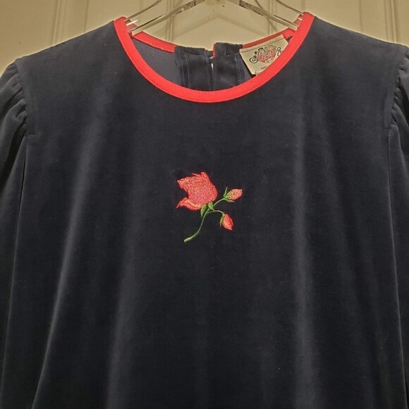 Vintage Lanz Embroidered Floral Maxi Dress Long Sleeve Blue Modest Womens Sz XL - Picture 3 of 13